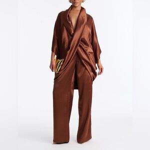 Romania Satin Pant Set - Brown